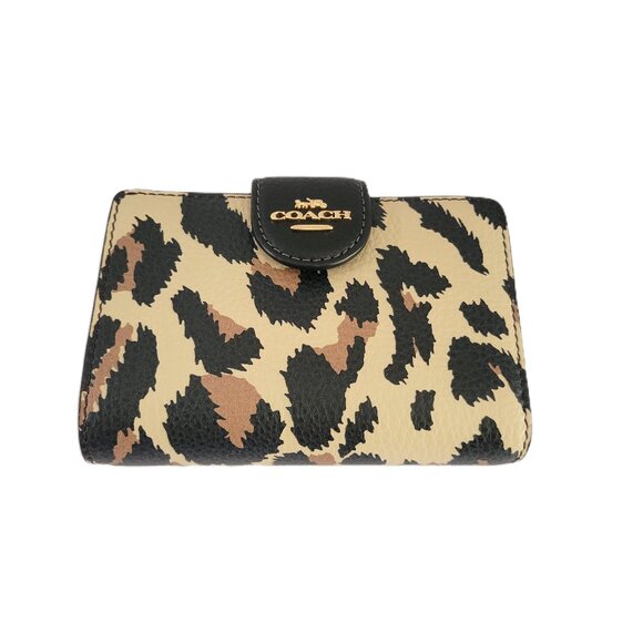 Coach CCL62 Medium Corner Zip Leopard Print Bifold Wallet Pebbled Leather Multi - Picture 1 of 7